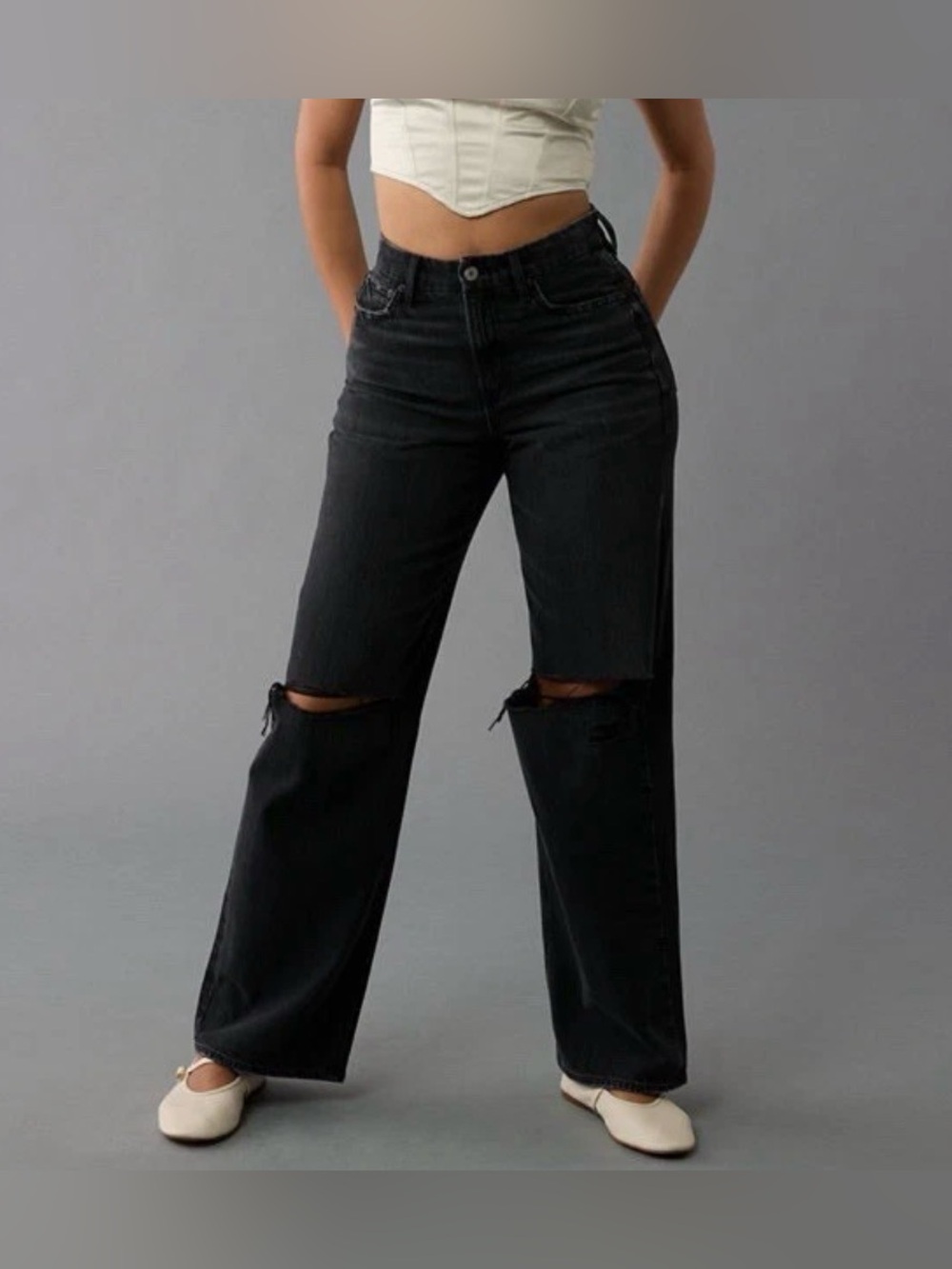 NWT American Eagle Strigid Curvy Super High Waisted Baggy Straight Jeans Size 10